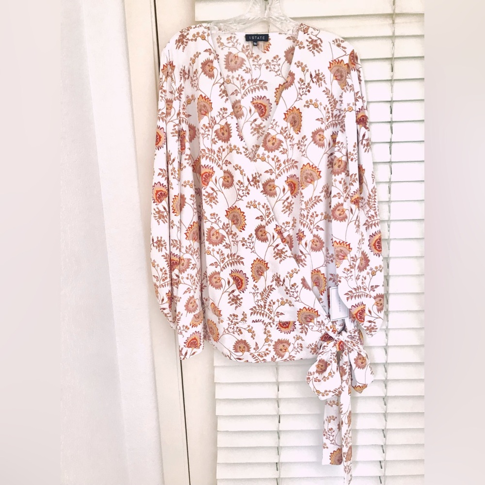 1.STATE Women’s Wanderlust Floral Pullover Blouse, 3X New with Tags, V-Neck, Bow